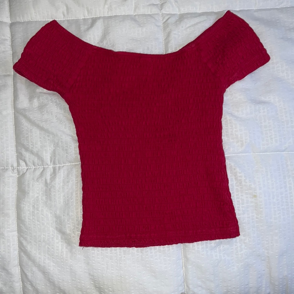 hot pink off the shoulder tight shirt
